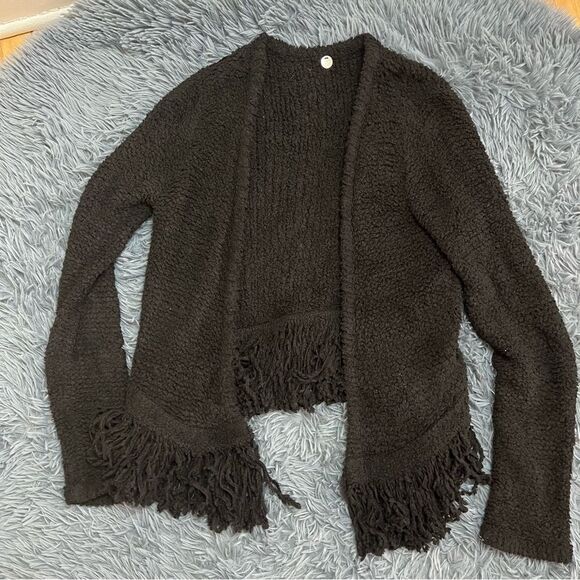 Margaret O'Leary Women's Samantha Merino Wool Cashmere Black Fringe Cardigan - Picture 1 of 5